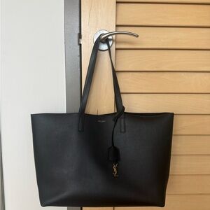 Saint Laurent Black Leather Tote with YSL Charm